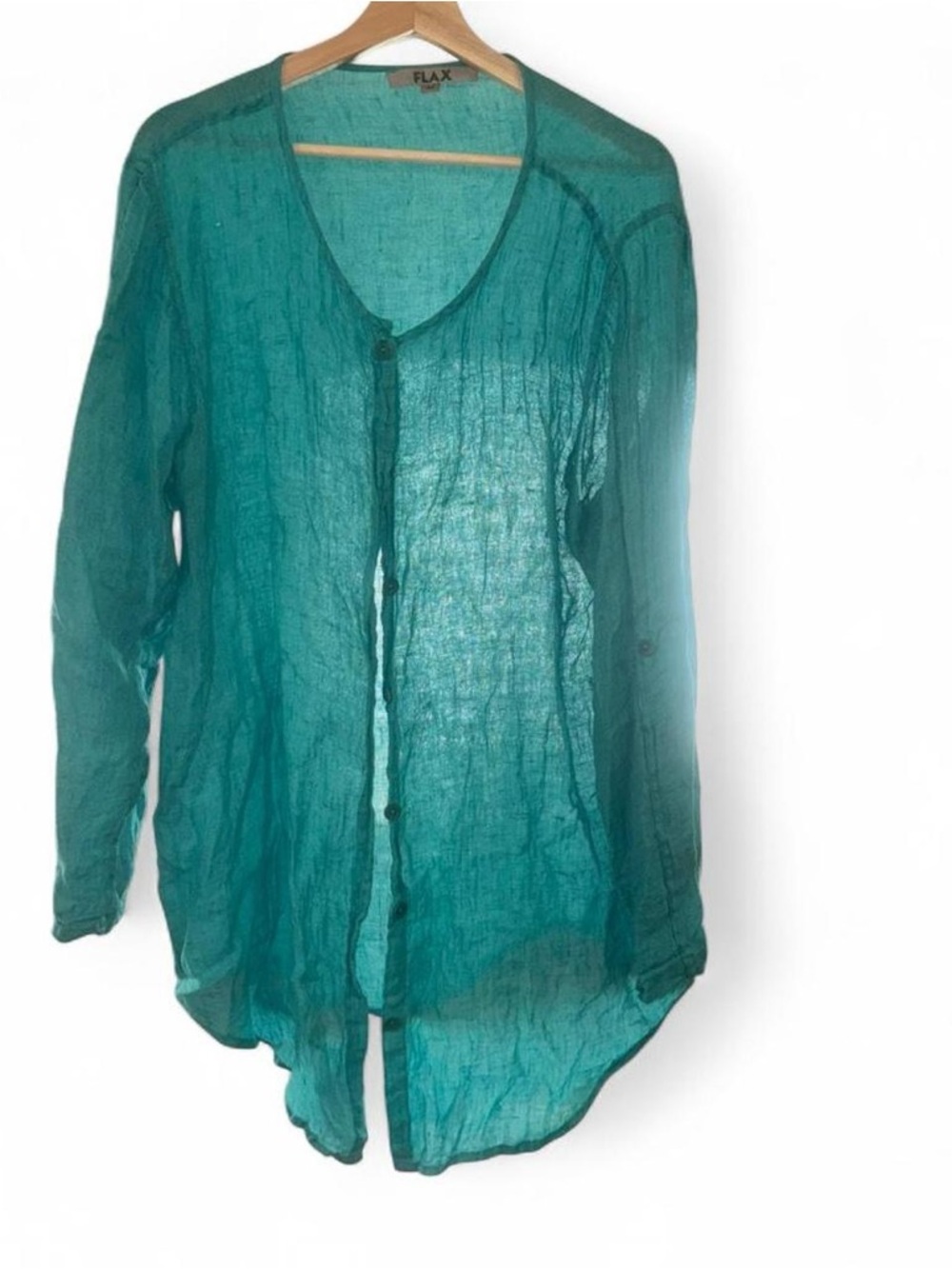 FLAX Teal Sheer Linen Blouse